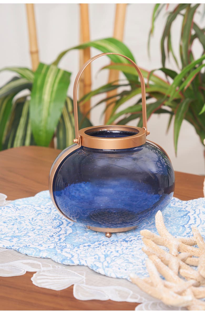 Gallerie II Medium Cobalt Blue Coastal Round Candle Holder Lantern, Alternate, color, Blue