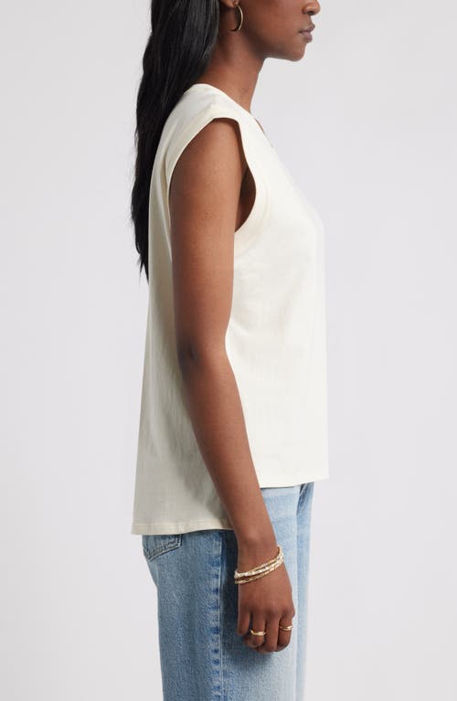 Treasure & Bond Pleat Back Cotton Muscle Tank In Neutral