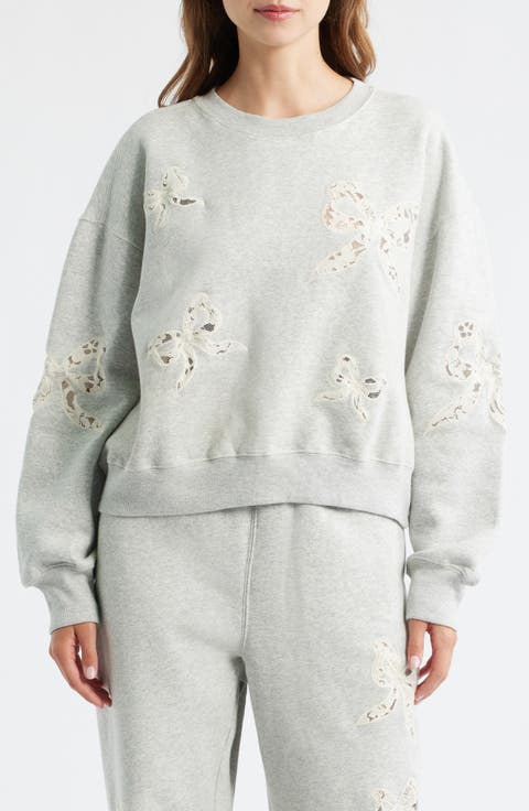 Linetta Lace Bow Inset Cotton Blend Sweatshirt
