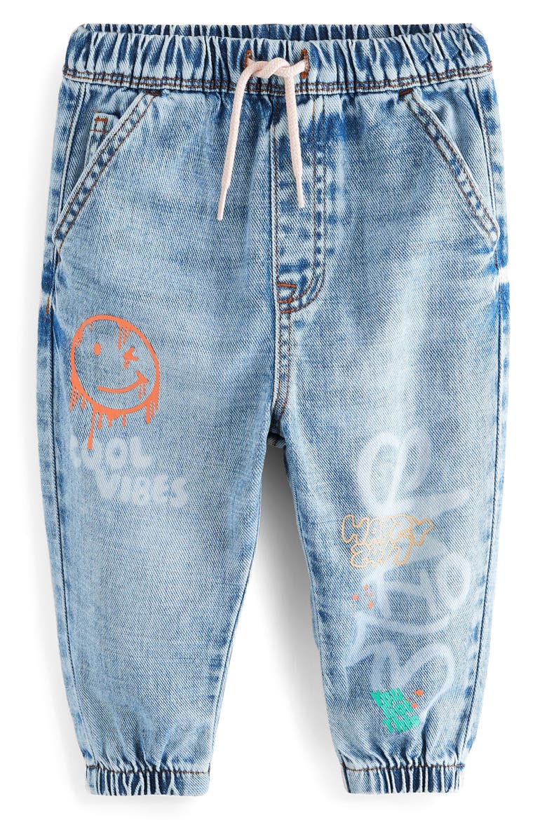 Kids' Smile Elastic Waist Graphic Jeans, Main, color, BLUE