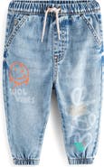 NEXT Kids' Smile Elastic Waist Graphic Jeans