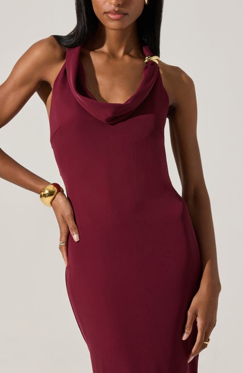 Astr The Label Alanna Metal Buckle Detail Halter Neck Dress In Burgundy