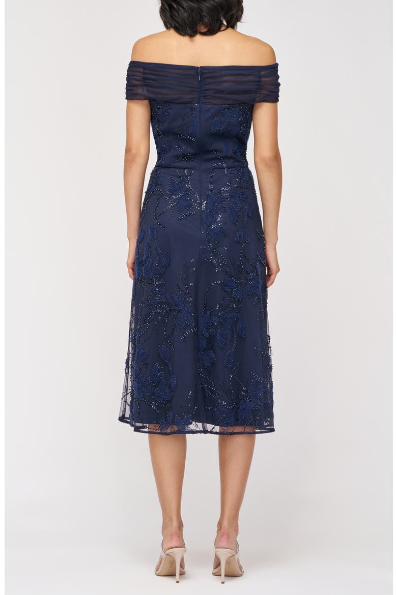 Gemma Beaded Floral Off the Shoulder Cocktail Dress, Alternate, color, NAVY