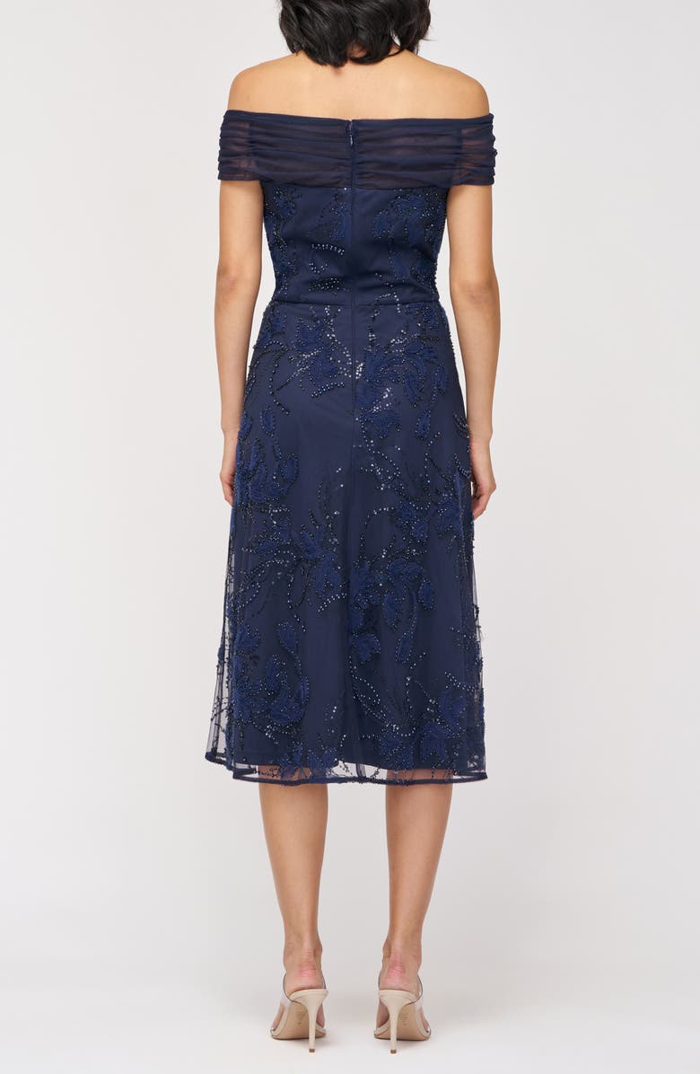 JS Collections Gemma Beaded Floral Off the Shoulder Cocktail Dress, Alternate, color, Navy