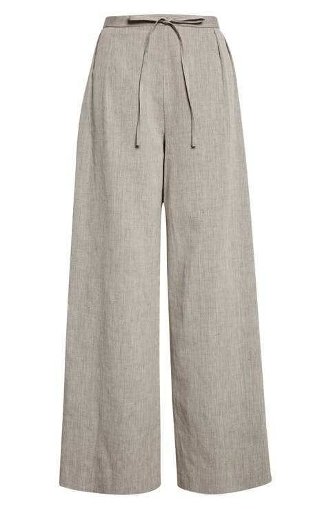 Clark Loose Fit Mélange Linen & Cotton Wide Leg Pants