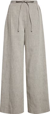 LOULOU DE SAISON Clark Loose Fit Mélange Linen & Cotton Wide Leg Pants