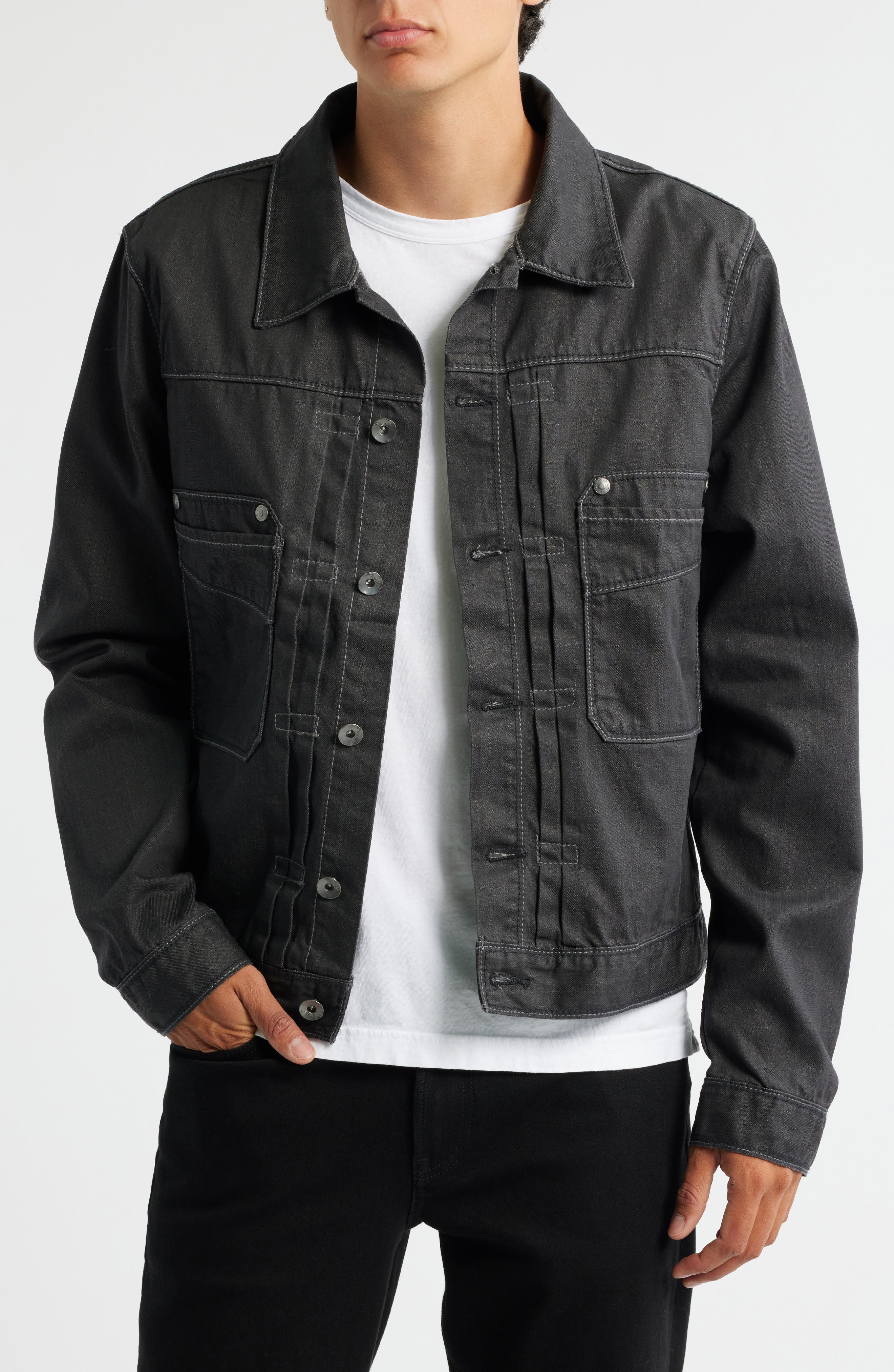 LEVEL 7 Coated Denim Jacket in Black 