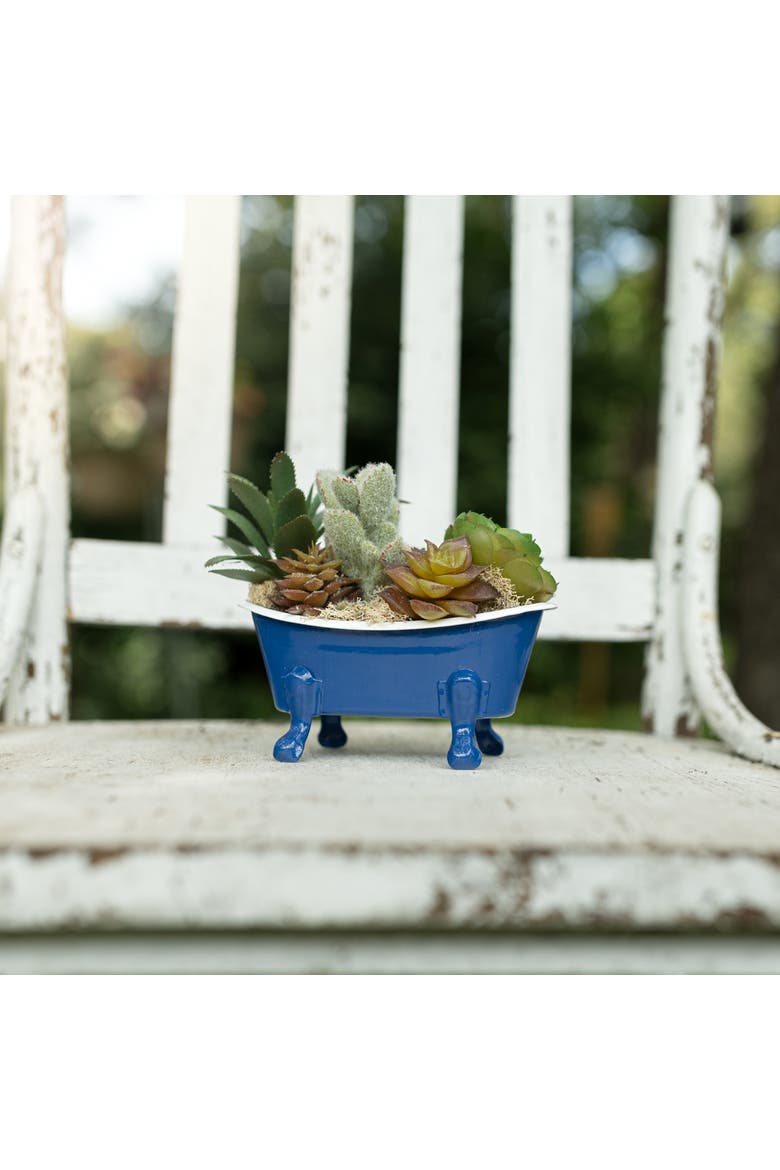 Blue Enamel Bathtub Soap Dish Planter Metal, Alternate, color, Blue