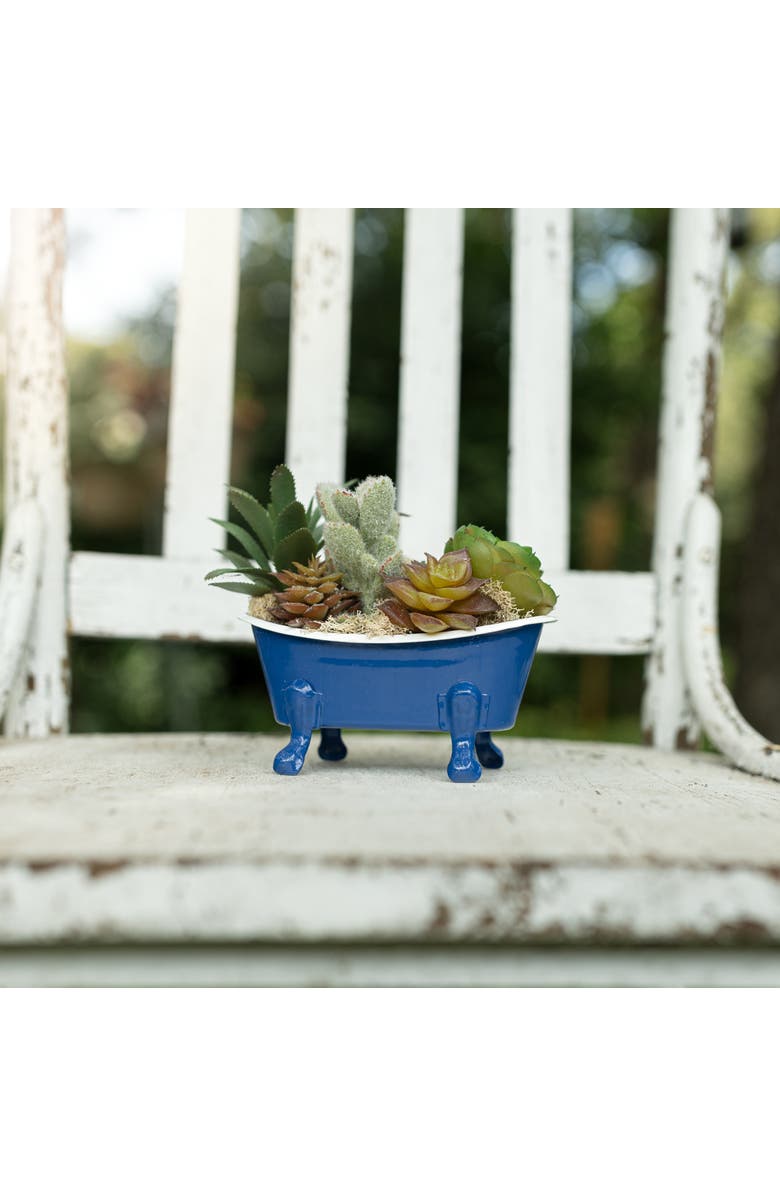 Foreside Home and Garden Blue Enamel Bathtub Soap Dish Planter Metal, Alternate, color, Blue