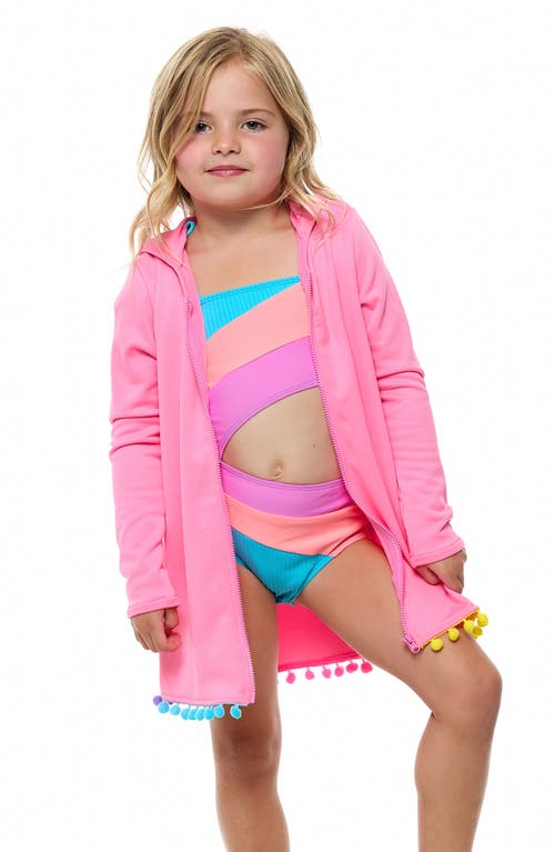 Shop Beach Lingo Kids' Hooded Long Sleeve Cover-up Tunic In Watermelon