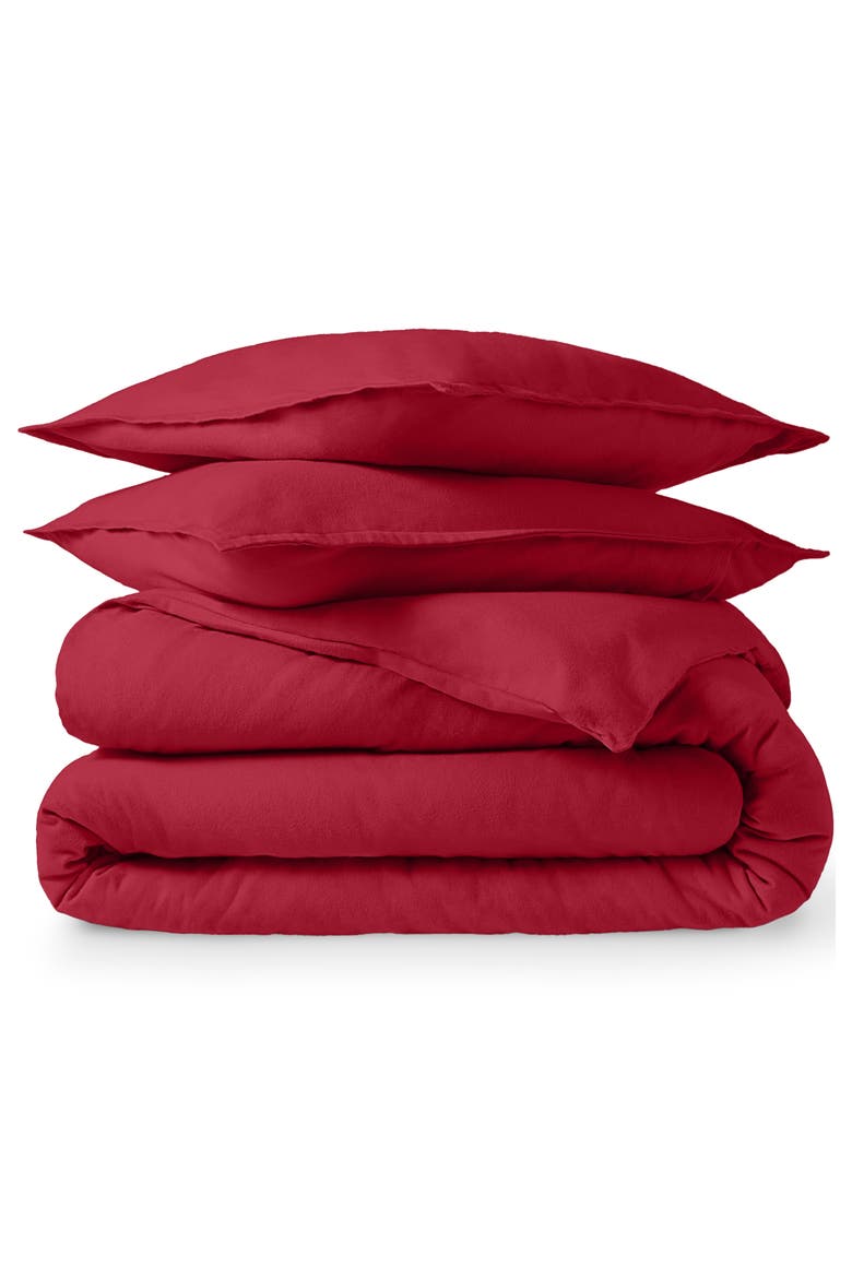 100% Cotton Flannel Duvet Cover & Sham Set, Main, color, Red