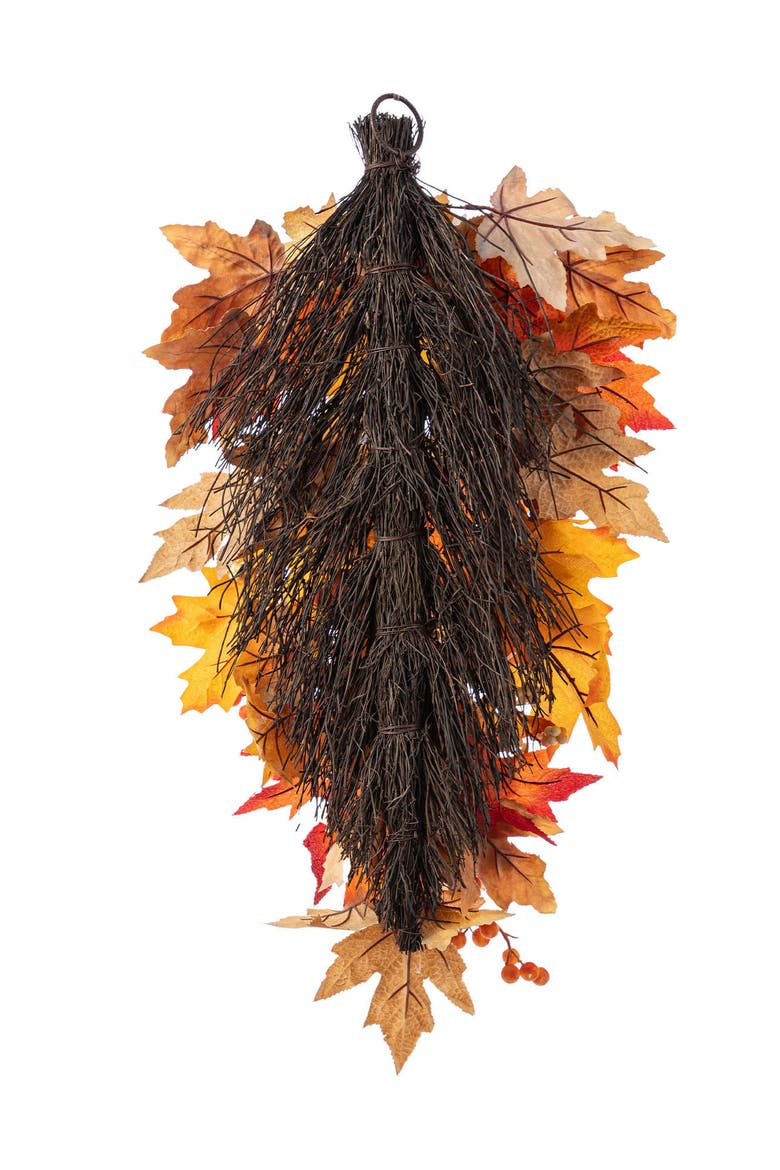 28"H Fall Dahlia Lotus Pod and Berry Teardrop, Alternate, color, Orange