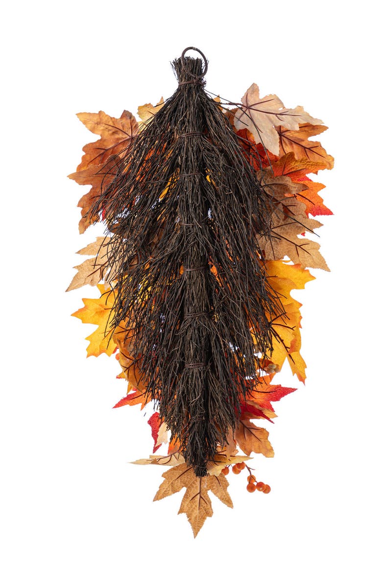 Glitzhome 28"H Fall Dahlia Lotus Pod and Berry Teardrop, Alternate, color, Orange