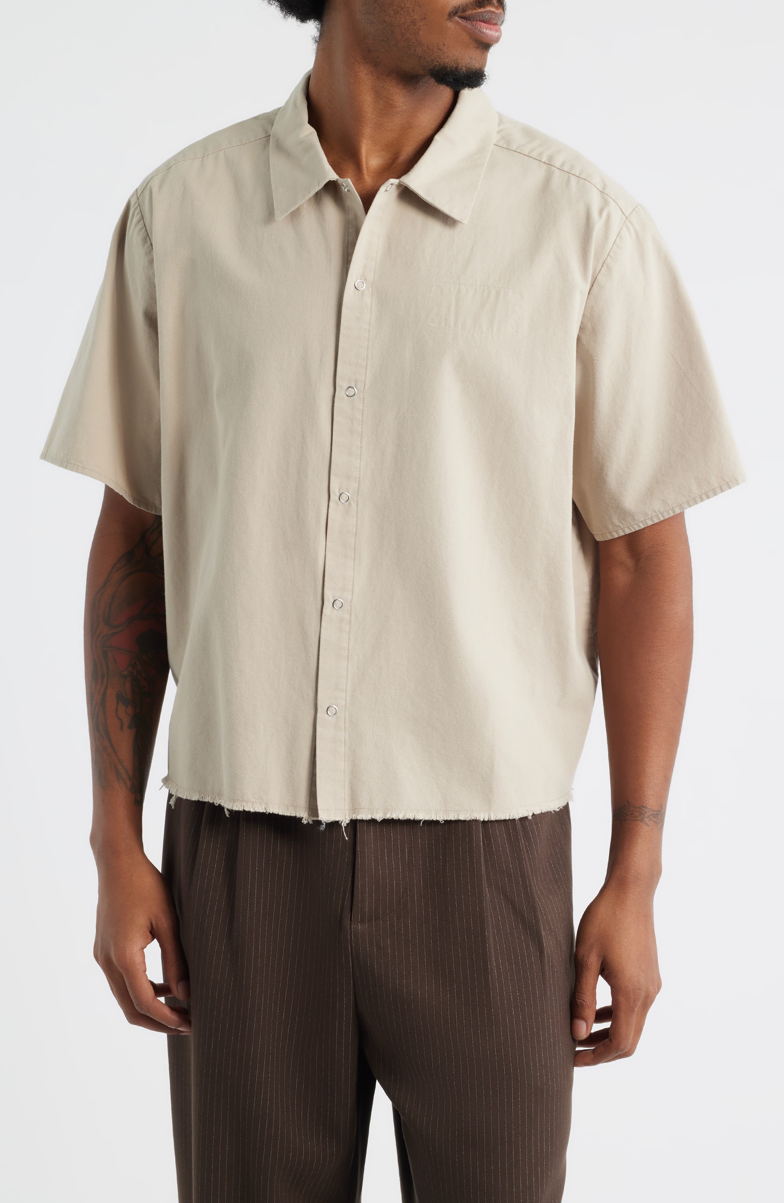 Keyhole Short Sleeve Snap-Up Shirt