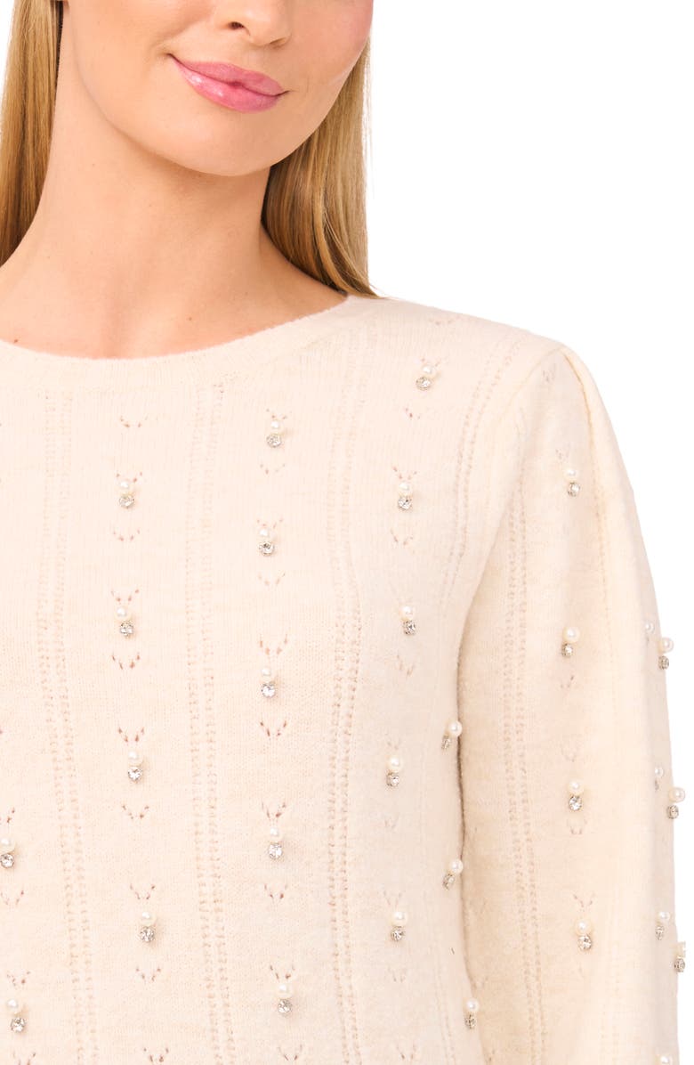 CeCe Imitation Pearl Embellished Sweater, Alternate, color, Buttercream