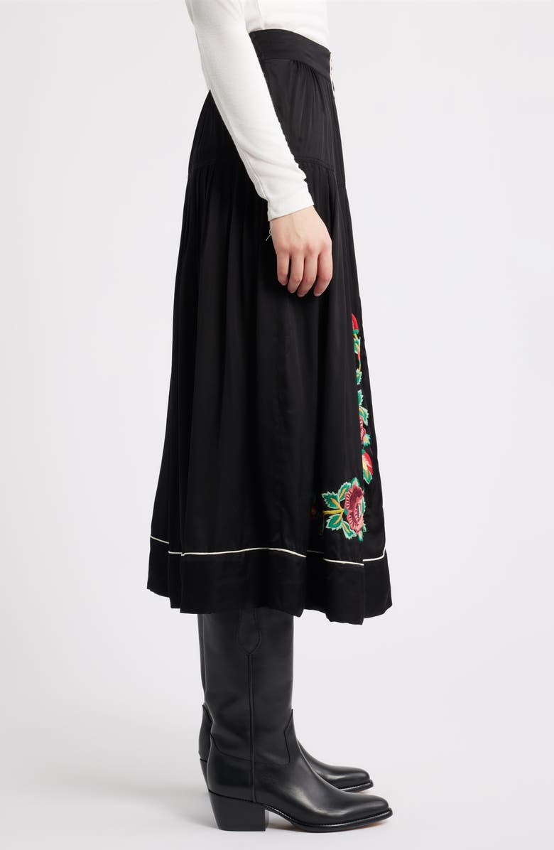 THE GREAT. Heirloom Rose Embroidered Skirt, Alternate, color, Black