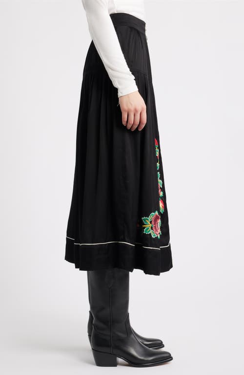 The Great . Heirloom Rose Embroidered Skirt In Black