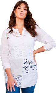 June + Vie Lace-Paneled Blouse