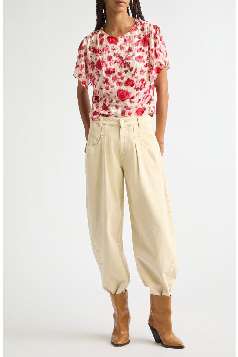 Hervane Floral Burnout Devoré Georgette Top, Alternate, color, ECRU/ PINK