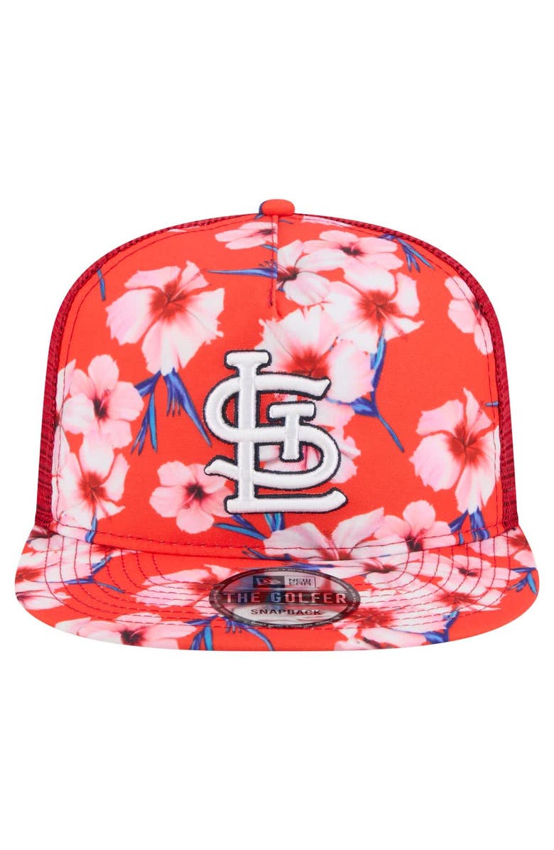 New Era Men's New Era Red St. Louis Cardinals Adventure Pattern Golfer Trucker Snapback Hat, Alternate, color, Red