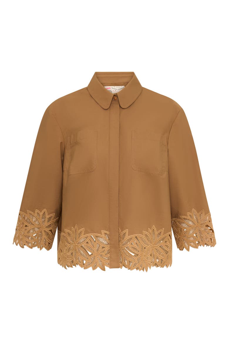 Embroidered Cotton Blouse With Patch Pockets, Main, color, Tobacco