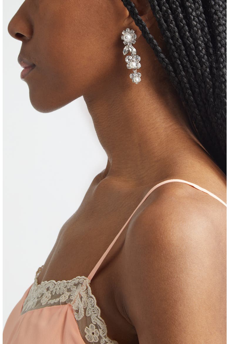 Daisy Cluster Crystal & Faux Pearl Drop Earrings, Alternate, color, CRYSTAL/ PEARL