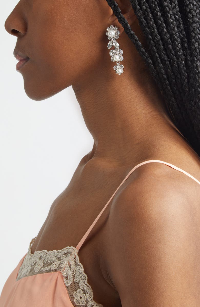Simone Rocha Daisy Cluster Crystal & Faux Pearl Drop Earrings, Alternate, color, Crystal/ Pearl