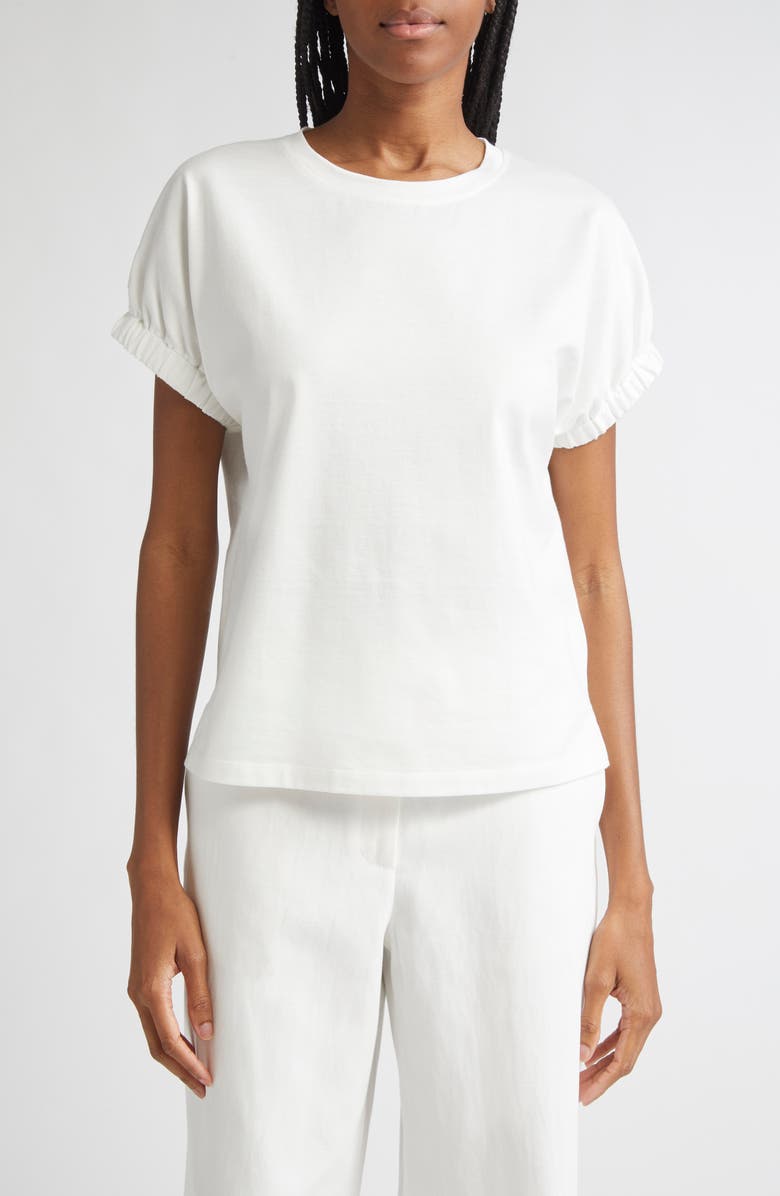 Lafayette 148 New York Gathered Cuff Cotton Jersey T-Shirt, Main, color, White