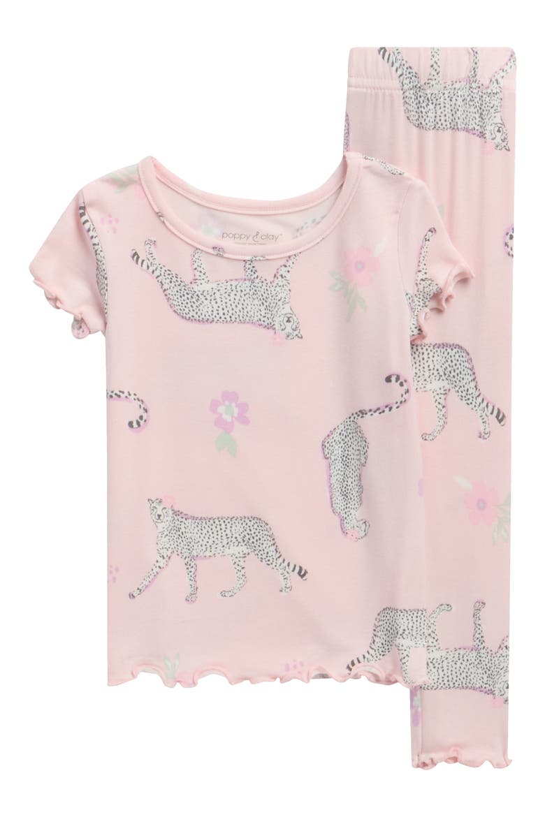 Printed Stretch Viscose Short Sleeve Pajama Set, Main, color, PINK GROUND CHEETA PRINT