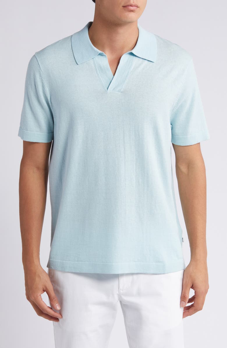 NN07 Ryan 6311 Cotton & Linen Johnny Collar Polo, Main, color, Winter Sky