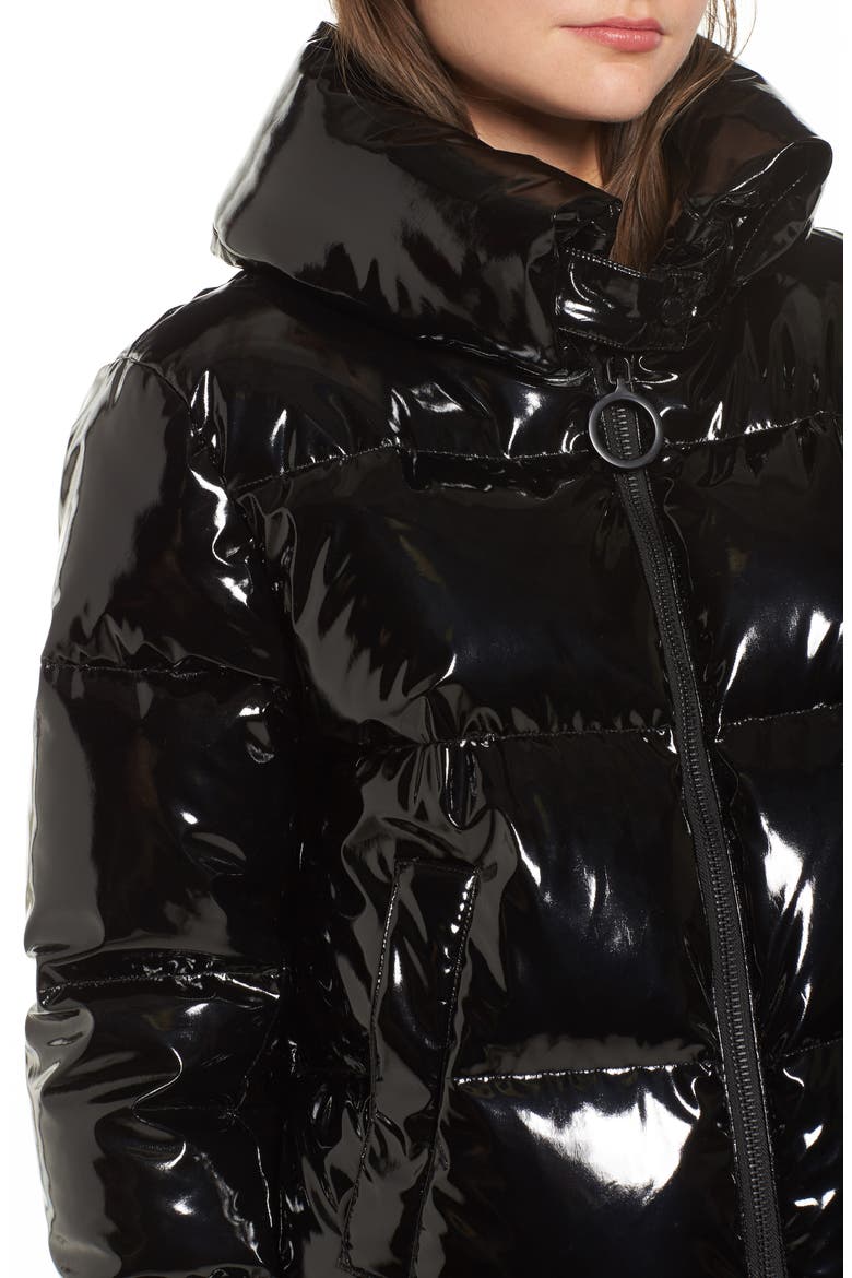 Shiny Puffer Jacket, Alternate, color, BLACK
