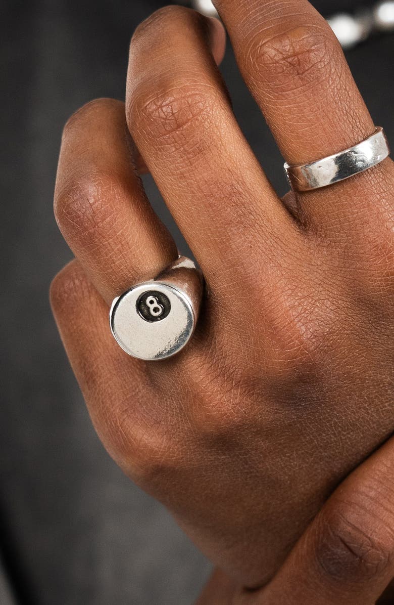 TWOJEYS Men's 8 Ball Ring, Alternate, color, Silver