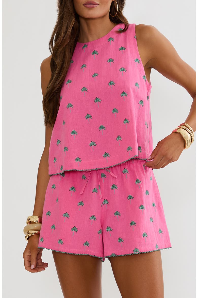Dollie Palm Print Sleeveless Cover-Up Top, Main, color, FLAMINGO