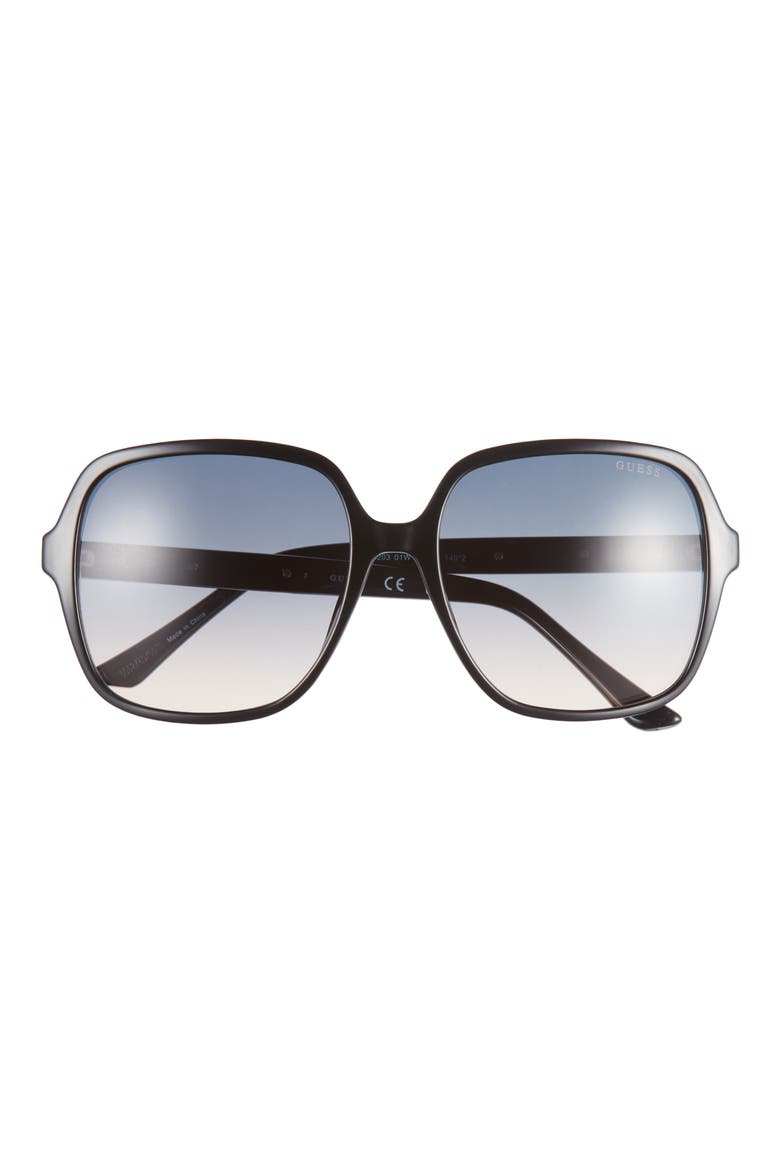 58mm Square Sunglasses, Main, color, SHINY BLACK / GRADIENT BLUE