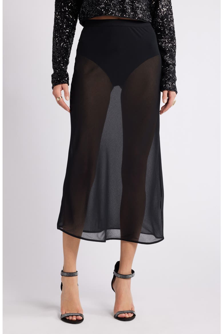 Sheer Chiffon Midi Skirt, Main, color, BLACK