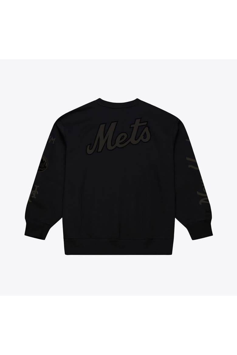Men's Mitchell & Ness  Black New York Mets Phantom Fleece Crewneck Sweatshirt, Alternate, color, Black