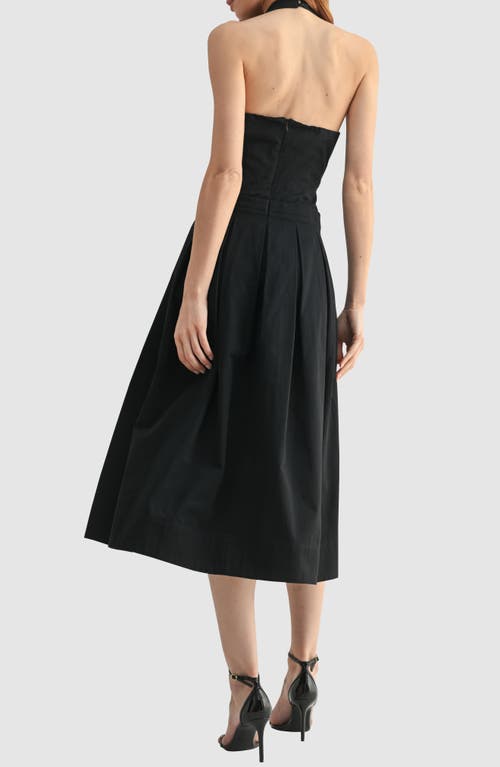 Mila Mae Pleated Halter Cotton Midi Sundress In Black
