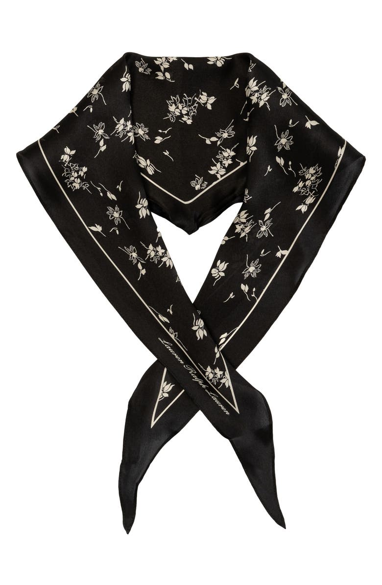 Lauren Ralph Lauren Ink Floral Silk Satin Small Diamond Scarf, Main, color, 