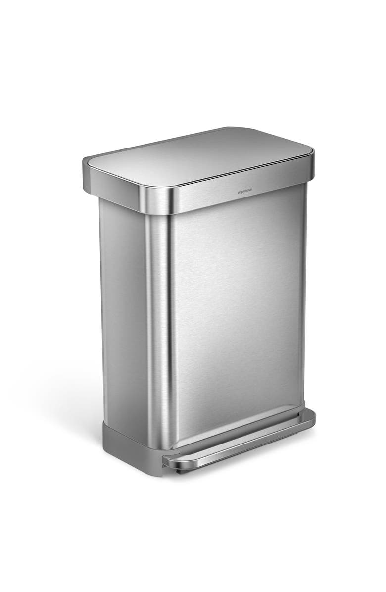 simplehuman 55L rectangular step can with liner pocket, Main, color, Brushed