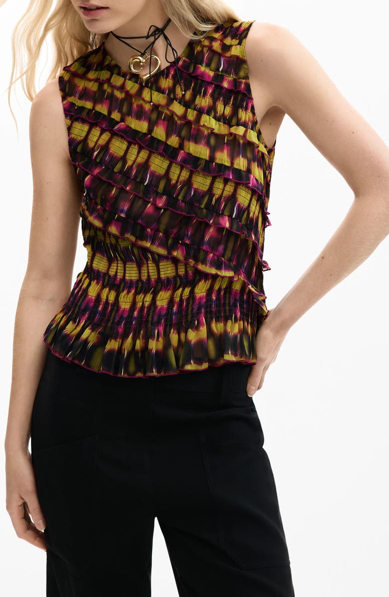 Desigual Ruffle Sleeveless Top, Main, color, Green