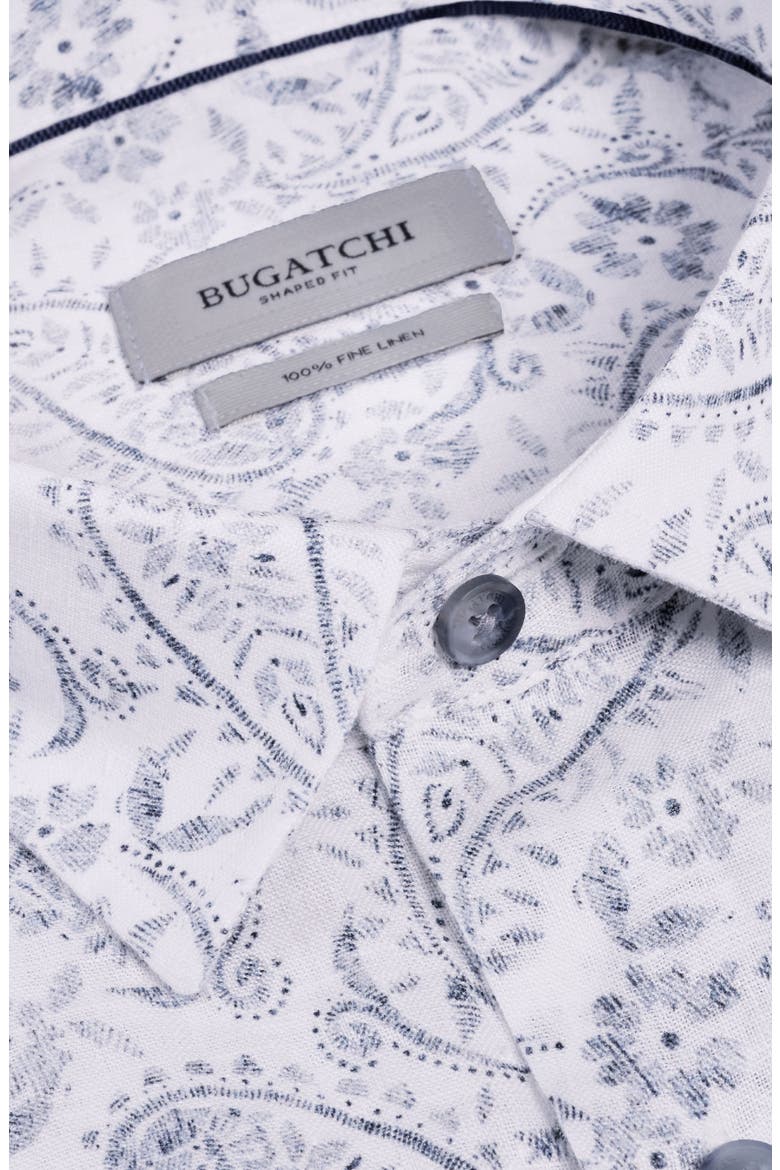Julian Shaped Fit Paisley Print Linen Button-Up Shirt, Alternate, color, WHITE