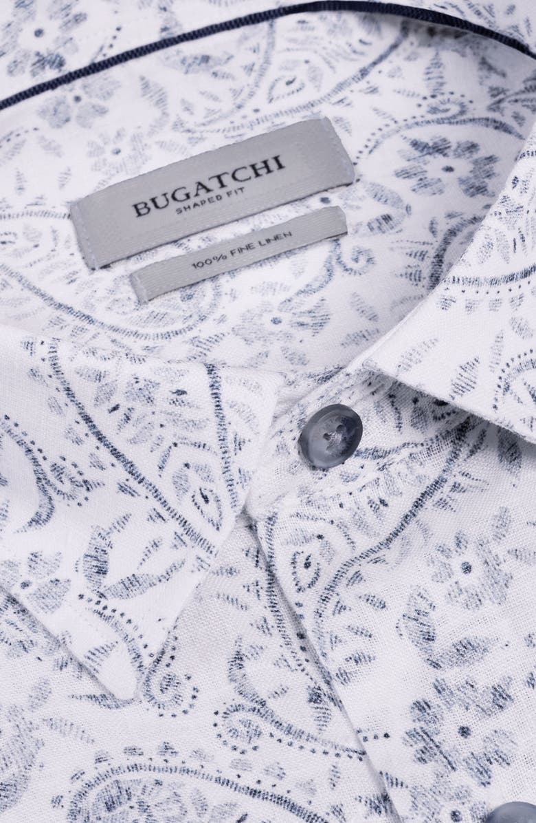 Bugatchi Julian Shaped Fit Paisley Print Linen Button-Up Shirt, Alternate, color, White