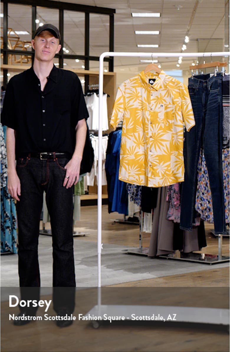 Apero Frond Print Short Sleeve Organic Cotton Button-Up Shirt, sales video thumbnail