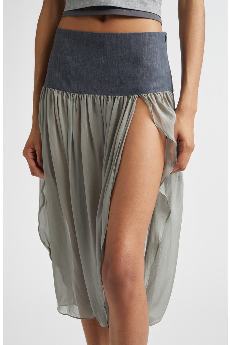 Mila Sheer Silk & Suiting Skirt, Alternate, color, GREEN