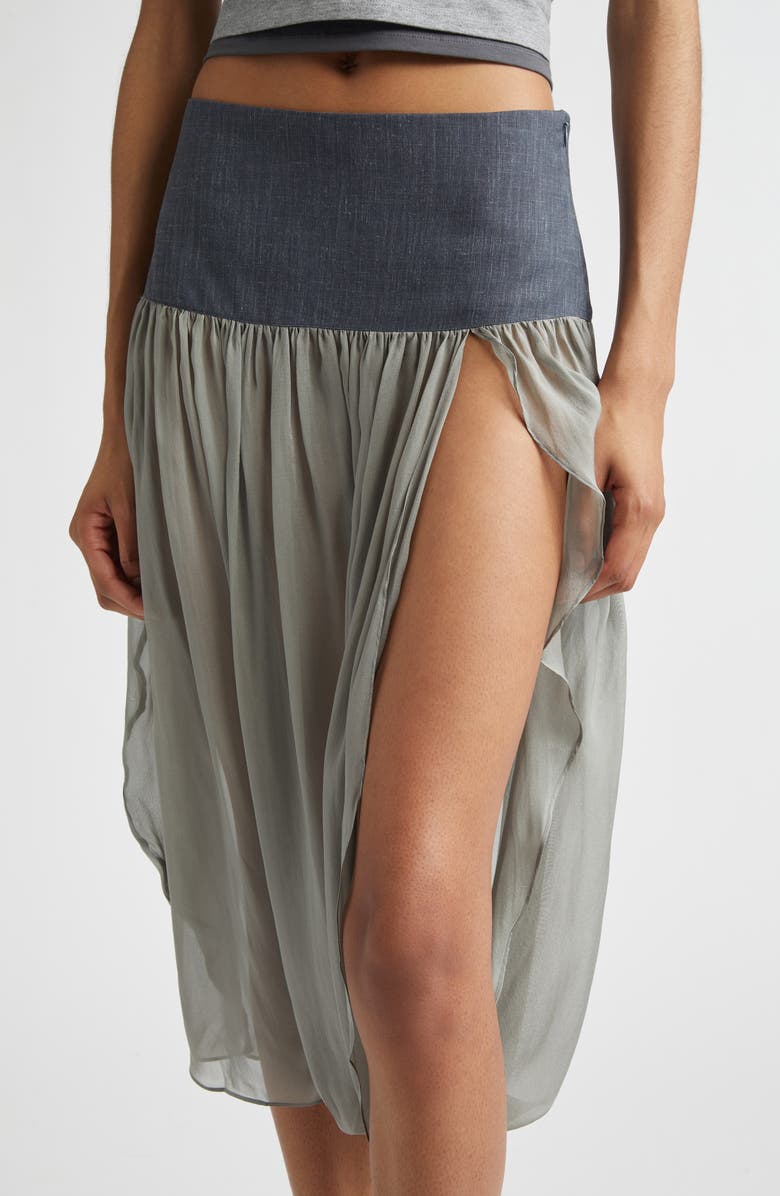 Paloma Wool Mila Sheer Silk & Suiting Skirt, Alternate, color, Green