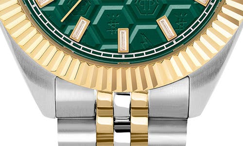 Philipp Plein Date Superlative Crystal Watch In Green/gold