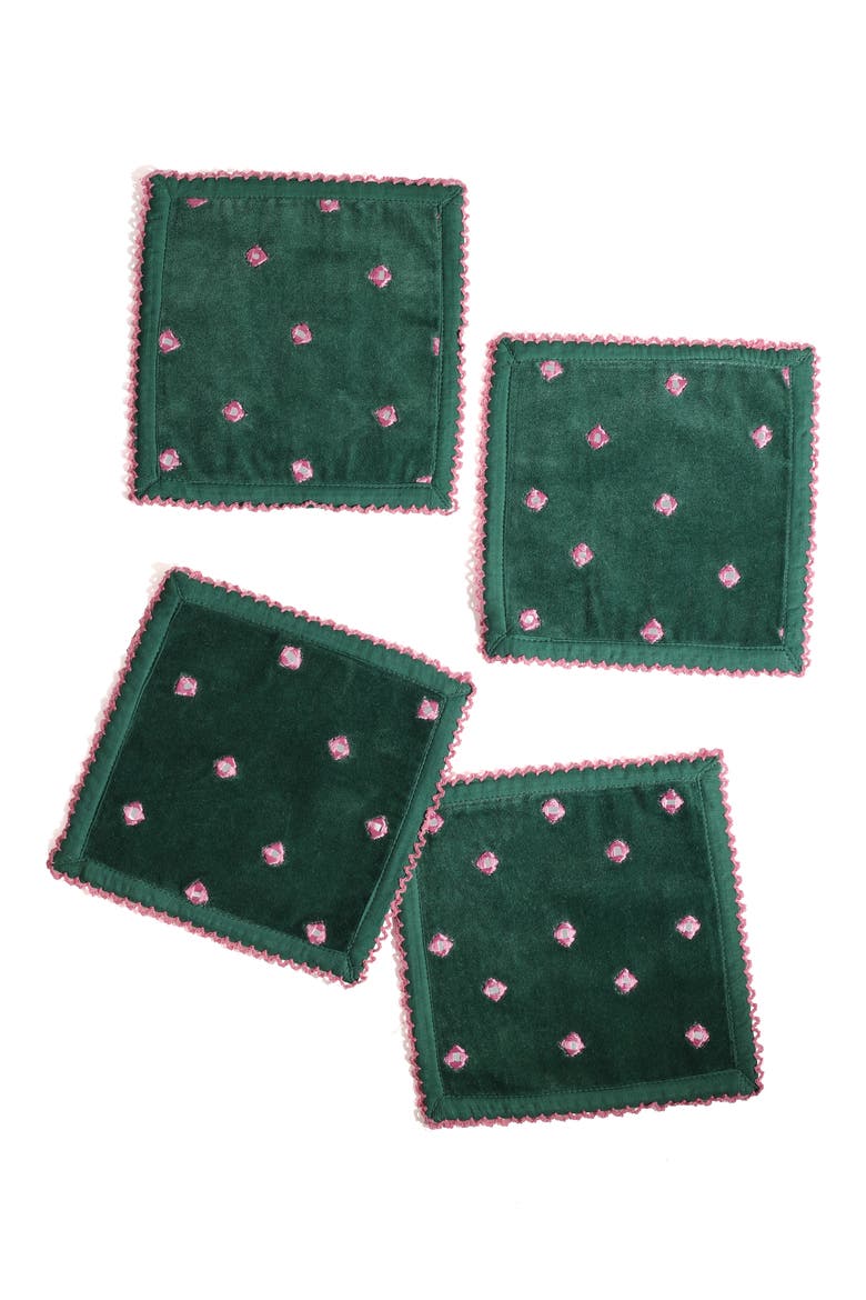 Embroidered Set of 4 Cocktail Napkins, Main, color, GREEN