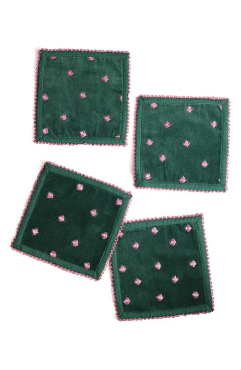 Embroidered Set of 4 Cocktail Napkins