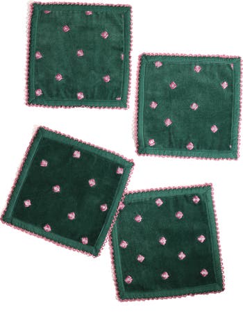 Embroidered Set of 4 Cocktail Napkins