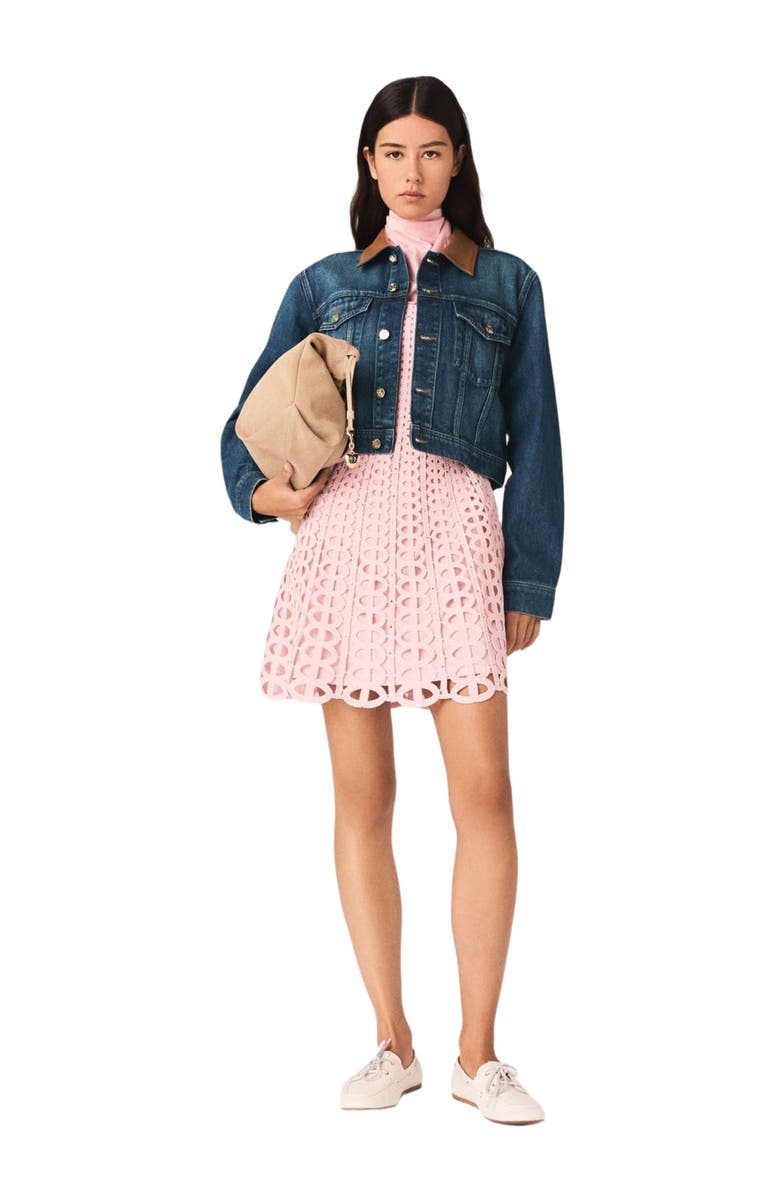 maje Denim jacket with leather collar, Main, color, Blue